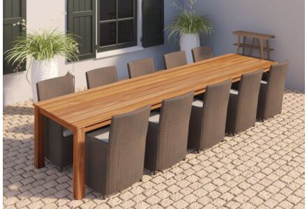 Teak tuintafel Rustiek met extra middenpoot 400x100cm